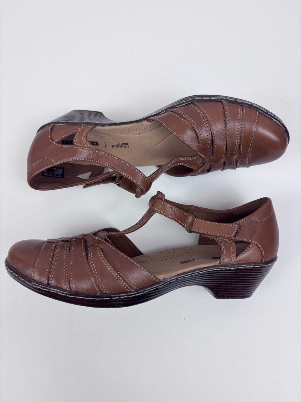 Clarks Wendy Alto Leather Shoes T-Strap Low Wedge Casual Dress Shoe Brown Sz 10 - Picture 10 of 14